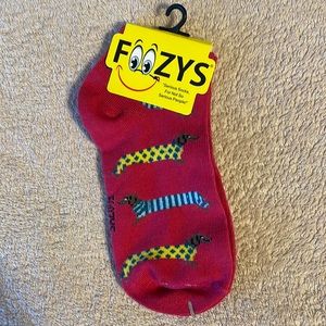Foozy’s Women’s No Show (ankle) socks.  Pink Dauschund in sweater socks